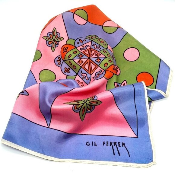 Gil Ferrer Accessories - Vintage Gil Ferrer Blue Green Orange Pink Oblong Silk Scarf